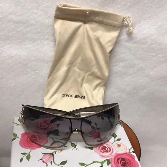 GIORGIO ARMANI SUNGLASSES vintage dust bag ,case original set grey ombré GA logo - Picture 6 of 16